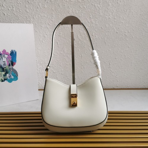 PRADA Cleo Shoulder Bag - Lock Closure, White Leather, Chic Design 1 PRADA Cleo Shoulder Bag - Lock Closure, White Leather, Chic Design