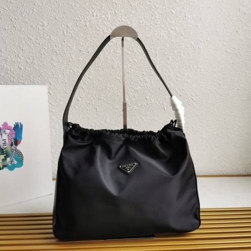 PRADA Drawstring Shoulder Bag, Large, Black Nylon, Vintage Style - 37x30x8cm 1 PRADA Drawstring Shoulder Bag, Large, Black Nylon, Vintage Style - 37x30x8cm