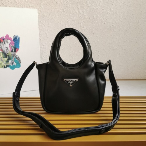 Prada Black Nappa Leather Small Basket Bag with Shoulder Strap