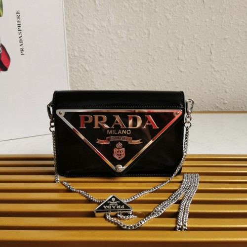 Prada 1BH189 Black Leather Flap Bag with Triangle Logo and Chain Strap 1 Prada 1BH189 Black Leather Flap Bag with Triangle Logo and Chain Strap