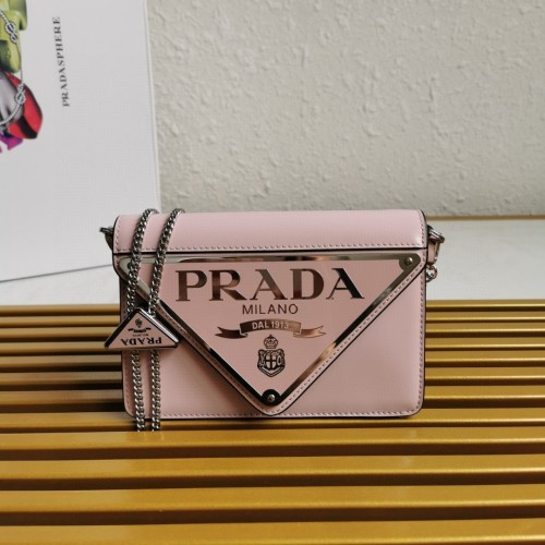 Prada 1BH189 Pink Triangle Flap Bag with Chain Strap - Chic & Modern 1 Prada 1BH189 Pink Triangle Flap Bag with Chain Strap - Chic & Modern