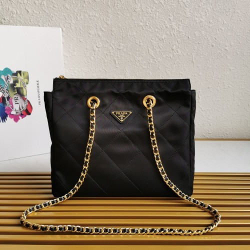Prada Vintage Quilted Nylon Chain Hobo Bag, 30x24cm, Black and Gold 1 Prada Vintage Quilted Nylon Chain Hobo Bag, 30x24cm, Black and Gold