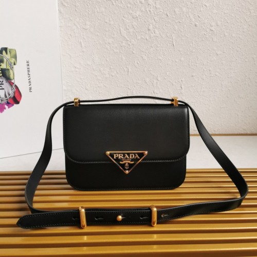 Prada 1BD320 Black Leather Shoulder Bag with Triangle Logo 1 Prada 1BD320 Black Leather Shoulder Bag with Triangle Logo
