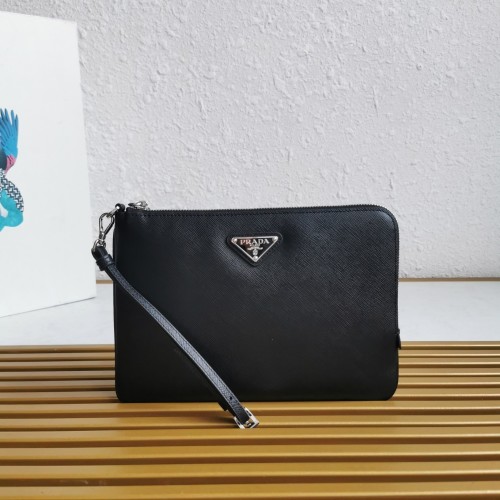 Prada Saffiano Leather Pouch with Wrist Strap - Compact & Stylish 1 Prada Saffiano Leather Pouch with Wrist Strap - Compact & Stylish