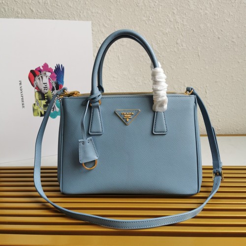 Prada Saffiano Leather Galleria Small Handbag with Adjustable Strap - Blue 1 Prada Saffiano Leather Galleria Small Handbag with Adjustable Strap - Blue