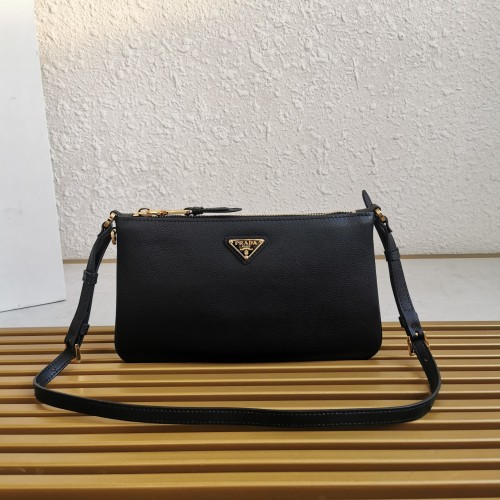 Prada Black Leather Shoulder Baguette Bag with Gold Hardware - Stylish & Versatile 1 Prada Black Leather Shoulder Baguette Bag with Gold Hardware - Stylish & Versatile
