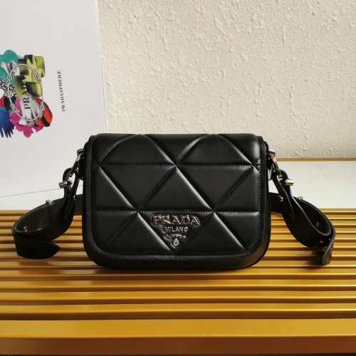 Prada Black Nappa Leather Flap Bag with Diamond Pattern & Adjustable Strap 1 Prada Black Nappa Leather Flap Bag with Diamond Pattern & Adjustable Strap