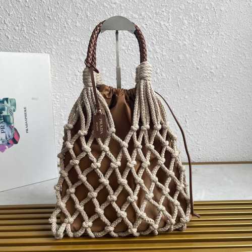 Prada Beige Crochet Raffia Bucket Bag, 37cm x 30cm