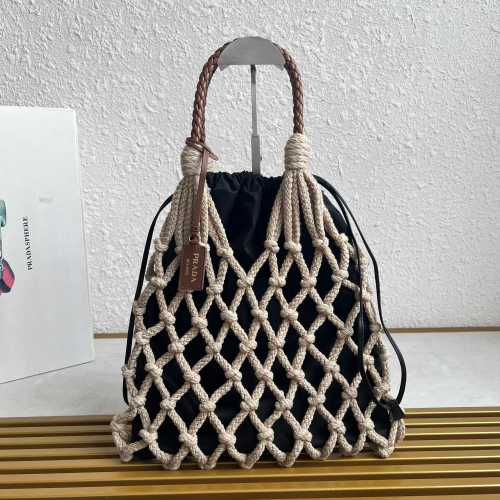 Prada Cotton Lace Handbag - Braided Design, Detachable Pouch, 37cm x 30cm 1 Prada Cotton Lace Handbag - Braided Design, Detachable Pouch, 37cm x 30cm