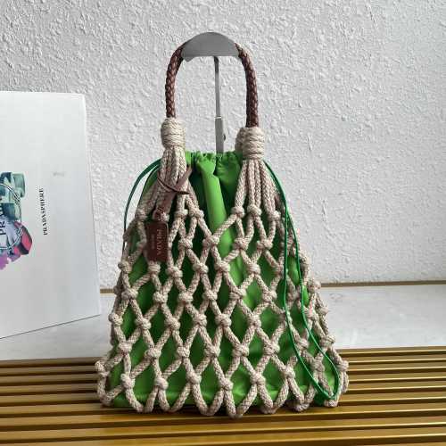 Prada 1BC111 Cotton Lace Handbag, Braided Leather Handles, Removable Pouch 1 Prada 1BC111 Cotton Lace Handbag, Braided Leather Handles, Removable Pouch