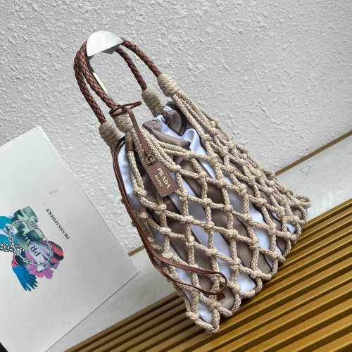 Prada Cotton Lace Handbag, 1BC111, Braided Leather Handles, Detachable Pouch