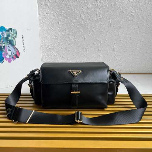 Prada Black Leather Messenger Bag with Adjustable Strap - Stylish & Versatile