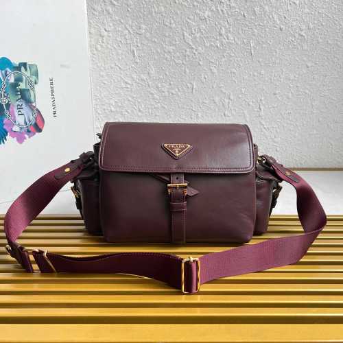 Prada Leather Messenger Bag - 1BD394, Wine Red, Unisex, Detachable Straps 1 Prada Leather Messenger Bag - 1BD394, Wine Red, Unisex, Detachable Straps