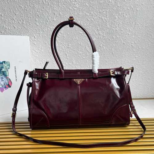 Prada LusSolf Oil Wax Leather 1BA433 Tote Bag, Burgundy 1 Prada LusSolf Oil Wax Leather 1BA433 Tote Bag, Burgundy