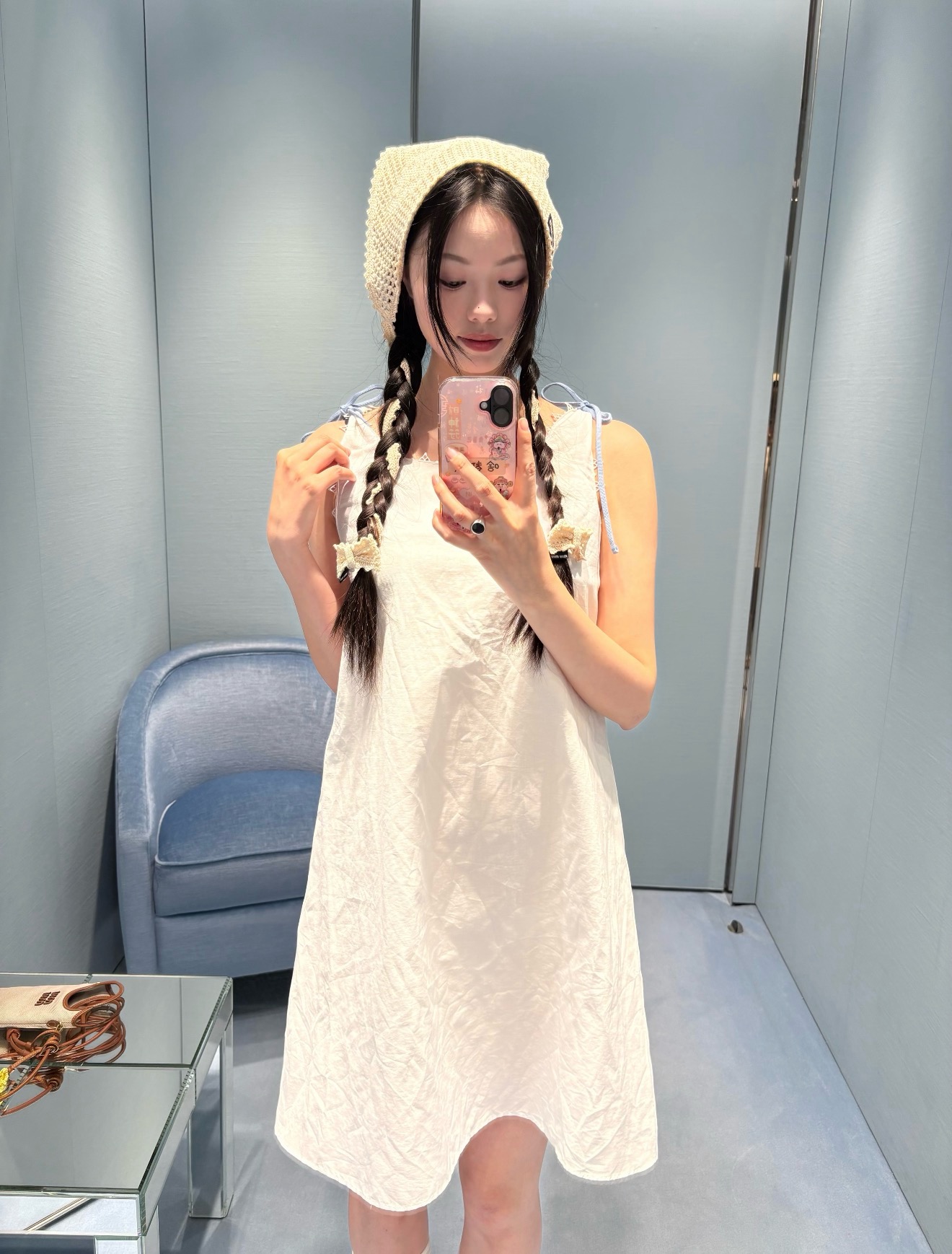 미우미우 내추럴 플리츠 민소매 원피스 상세 이미지 10