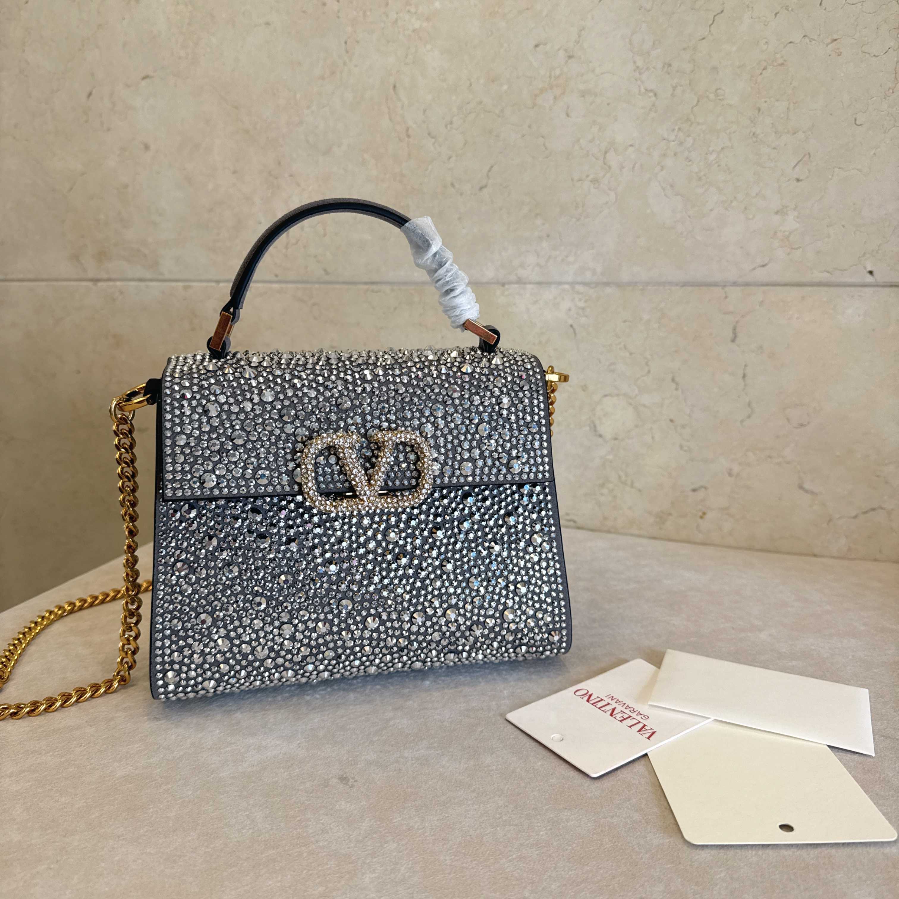 Valentino Gray Embellished Top Handle Bag