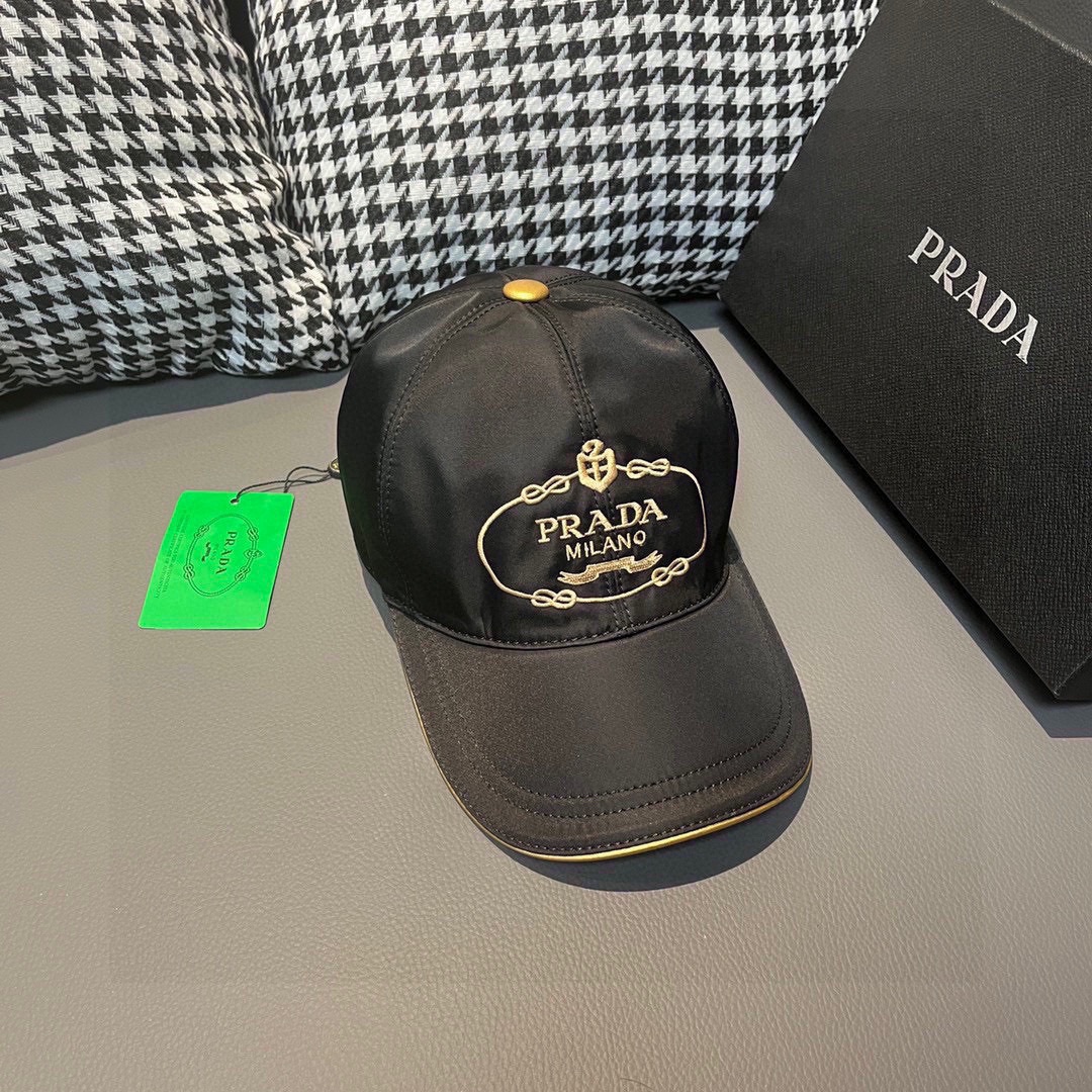 [Prada Hats]PRADA New original original baseball cap Gold silk embroidery 1:1