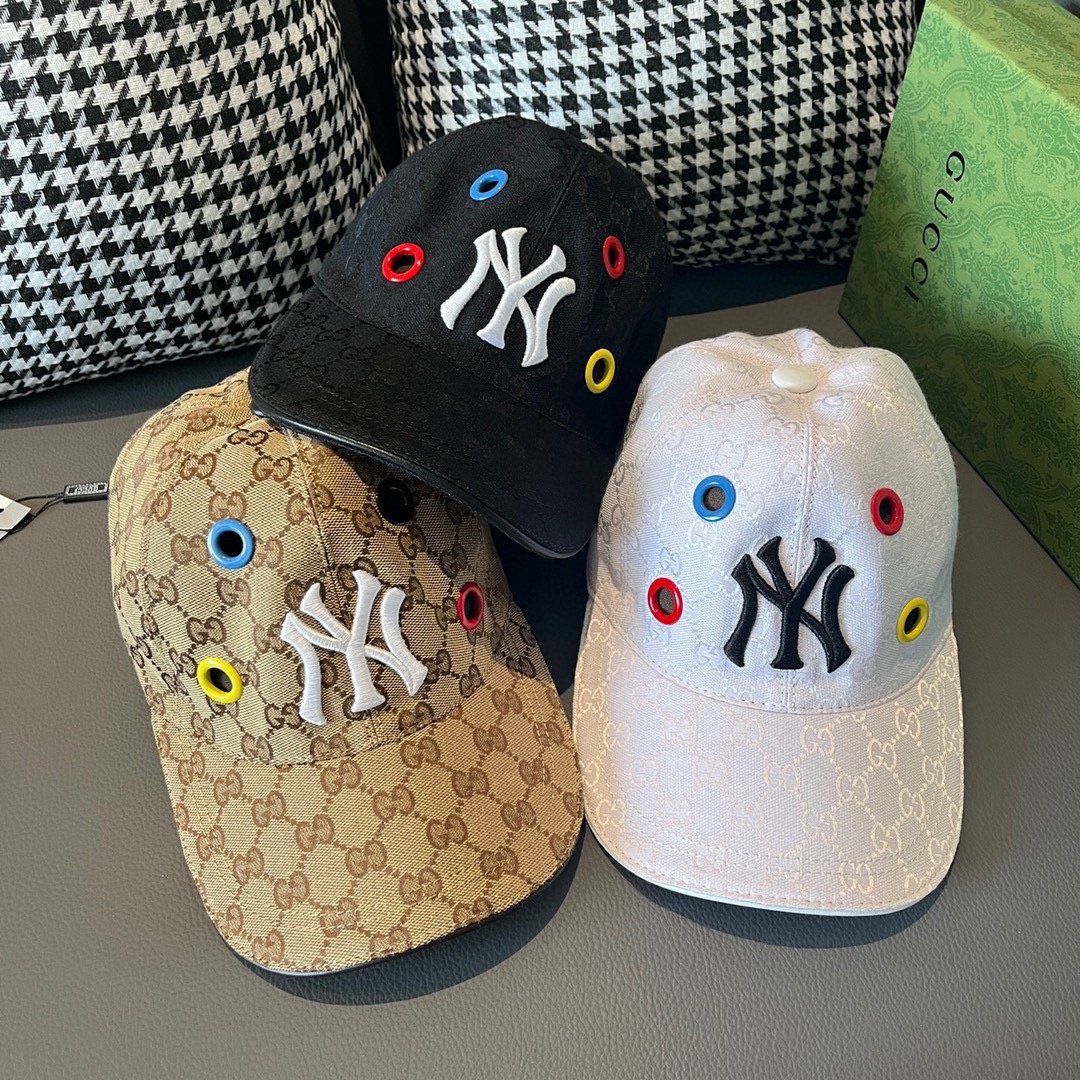 NY&Gucci古奇合作款棒球帽专柜最新款NY刺绣1:1开模订制原厂透气帆布料+头层牛皮细节堪称完美原厂