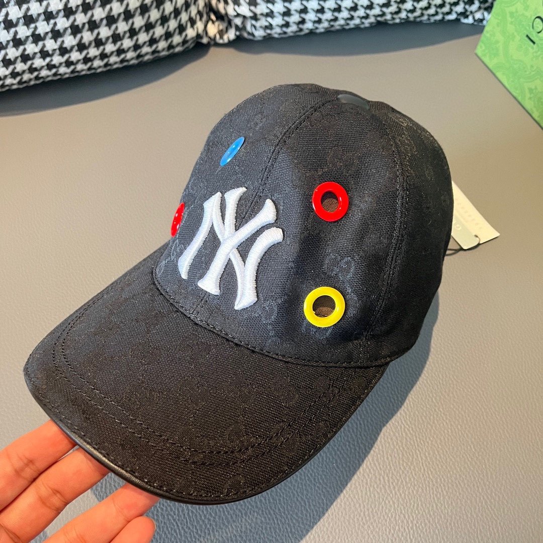 NY&Gucci古奇合作款棒球帽专柜最新款NY刺绣1:1开模订制原厂透气帆布料+头层牛皮细节堪称完美原厂
