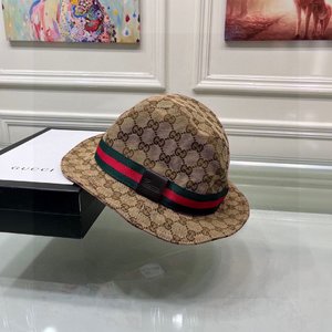 Gucci Hats Bucket Hat Green Red Canvas Cowhide Fashion