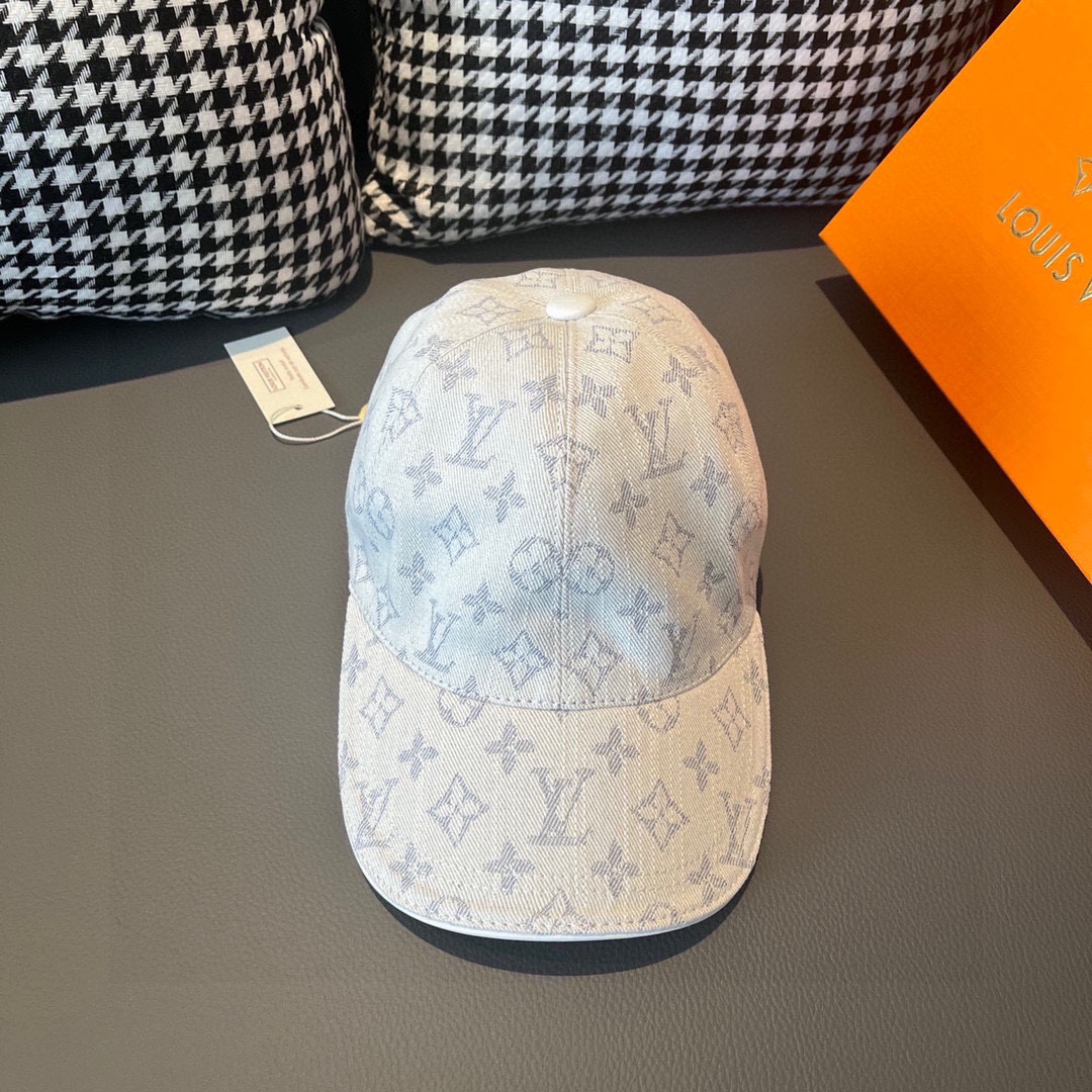 Incluye caja y bolsa de tela, gorra de béisbol nueva de LV (Louis Vuitton) de primera calidad, LV de mezclilla blanca j…