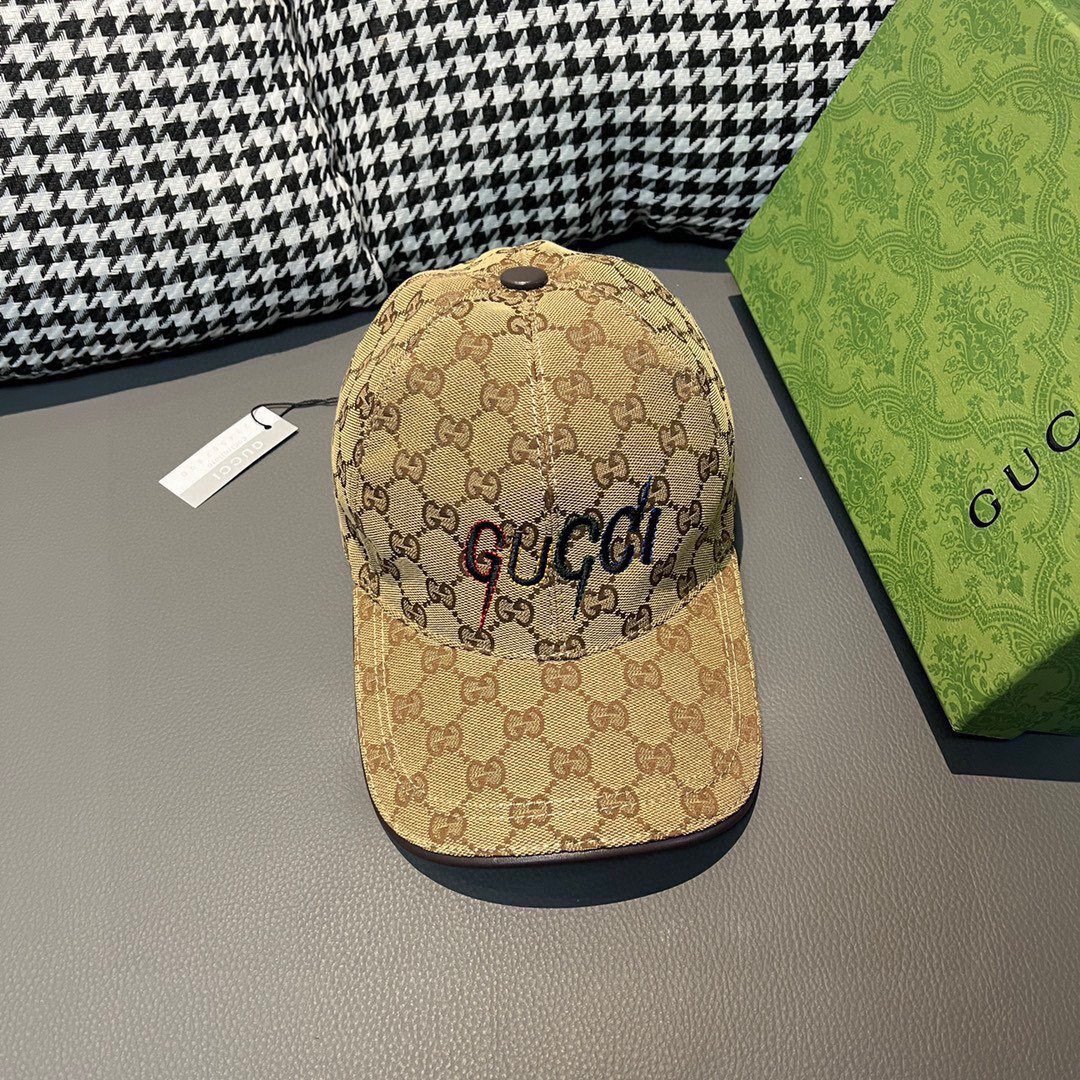 配盒子布袋Gucci古奇新款原单棒球帽艺术字刺绣1:1开模订制重工刺绣细节可媲美专柜原版帆布料+头层牛皮