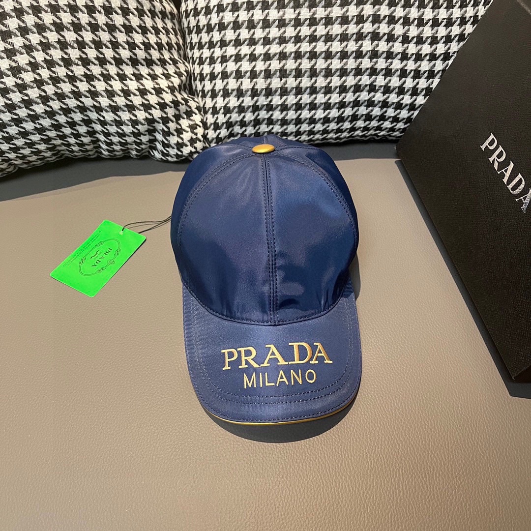 配盒子布袋Prada普拉达新款原单棒球帽金丝刺绣1:1开模订制原厂金丝线精细刺绣原版牛津布料+头层牛皮做