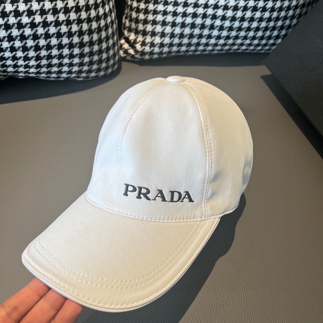 配盒子布袋Prada普拉达新款原单棒球帽刺绣logo专柜1:1开模订制原版纯棉布料+头层牛皮轻盈透气！质