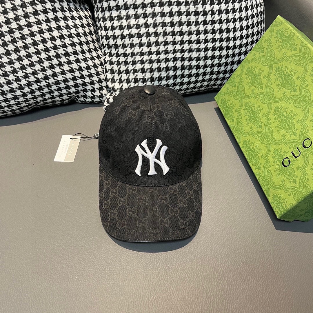 爆款全色到货NY&Gucci古奇合作款棒球帽专柜最新款NY刺绣1:1开模订制原厂透气帆布料+头层牛皮细节