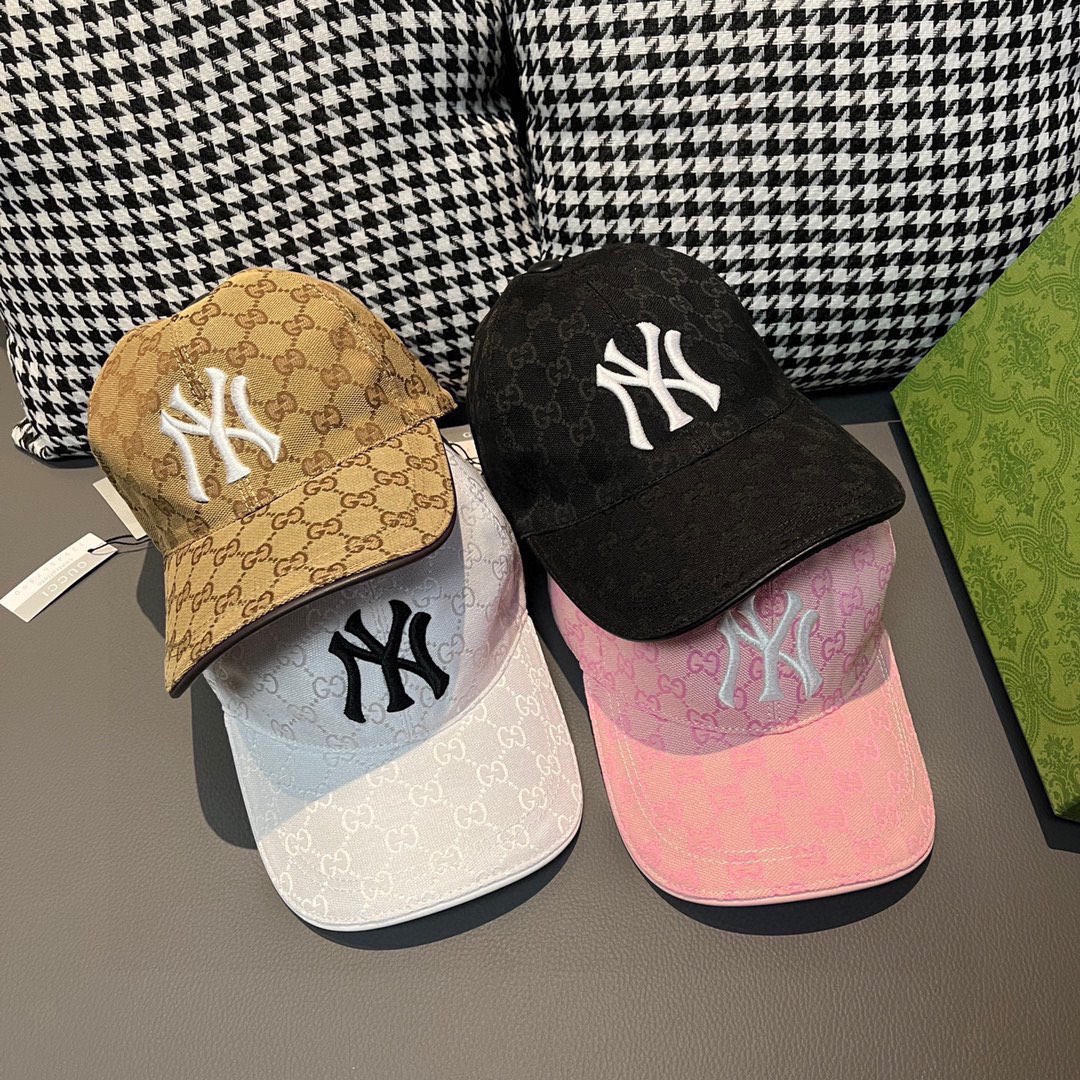 爆款全色到货NY&Gucci古奇合作款棒球帽专柜最新款NY刺绣1:1开模订制原厂透气帆布料+头层牛皮细节