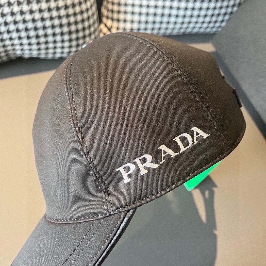 新款出货！配盒子布袋Prada普拉达新款原单棒球帽刺绣logo专柜1:1开模订制原版纯棉布料+头层牛皮轻