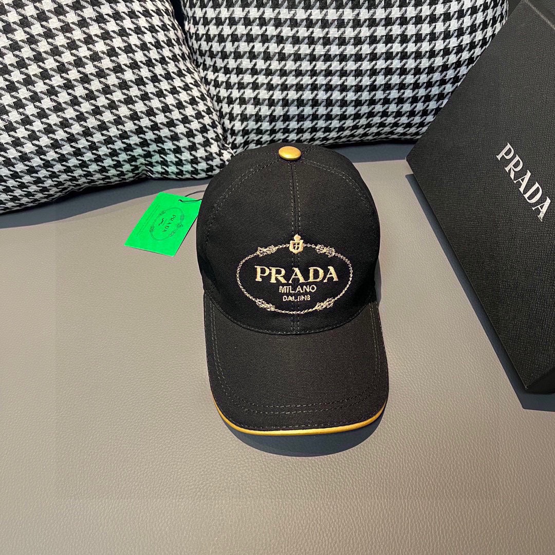 Prada Sombreros Gorras Diseñador de réplica alta calidad
 Bordado Lona Algodón Cuero vaca