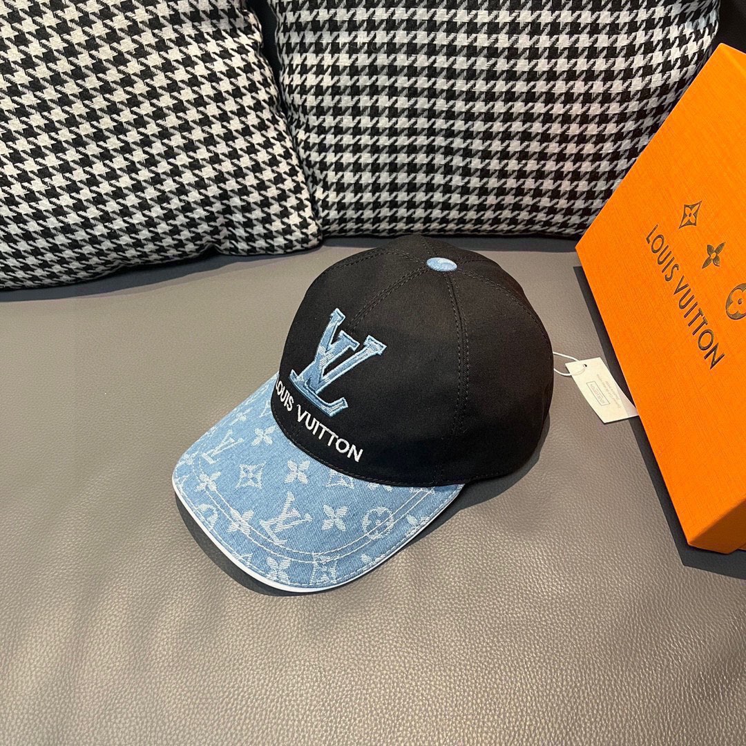 ¡Nuevo envío! Con caja y bolsa de tela, gorra de béisbol original nueva LV (Louis Vuitton), combinación de patrón clási…