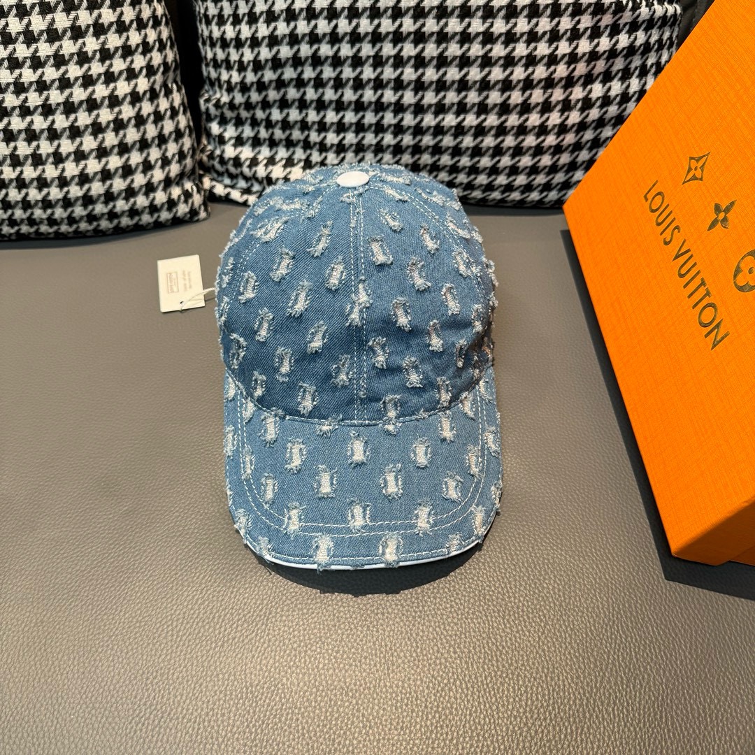 Con caja y bolsa de tela. Gorra de béisbol original de LV (Louis Vuitton), mezclilla con diamantes de colores, hecha a …