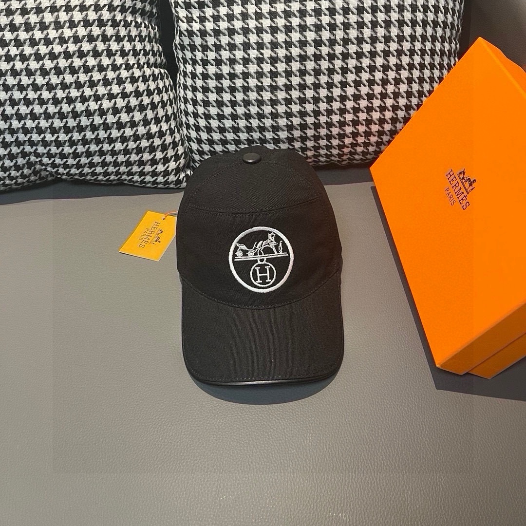 Con caja y bolsa de tela, gorra de béisbol HERMÈS (Hermès) original, H clásico, molde original auténtico, tela de lona …