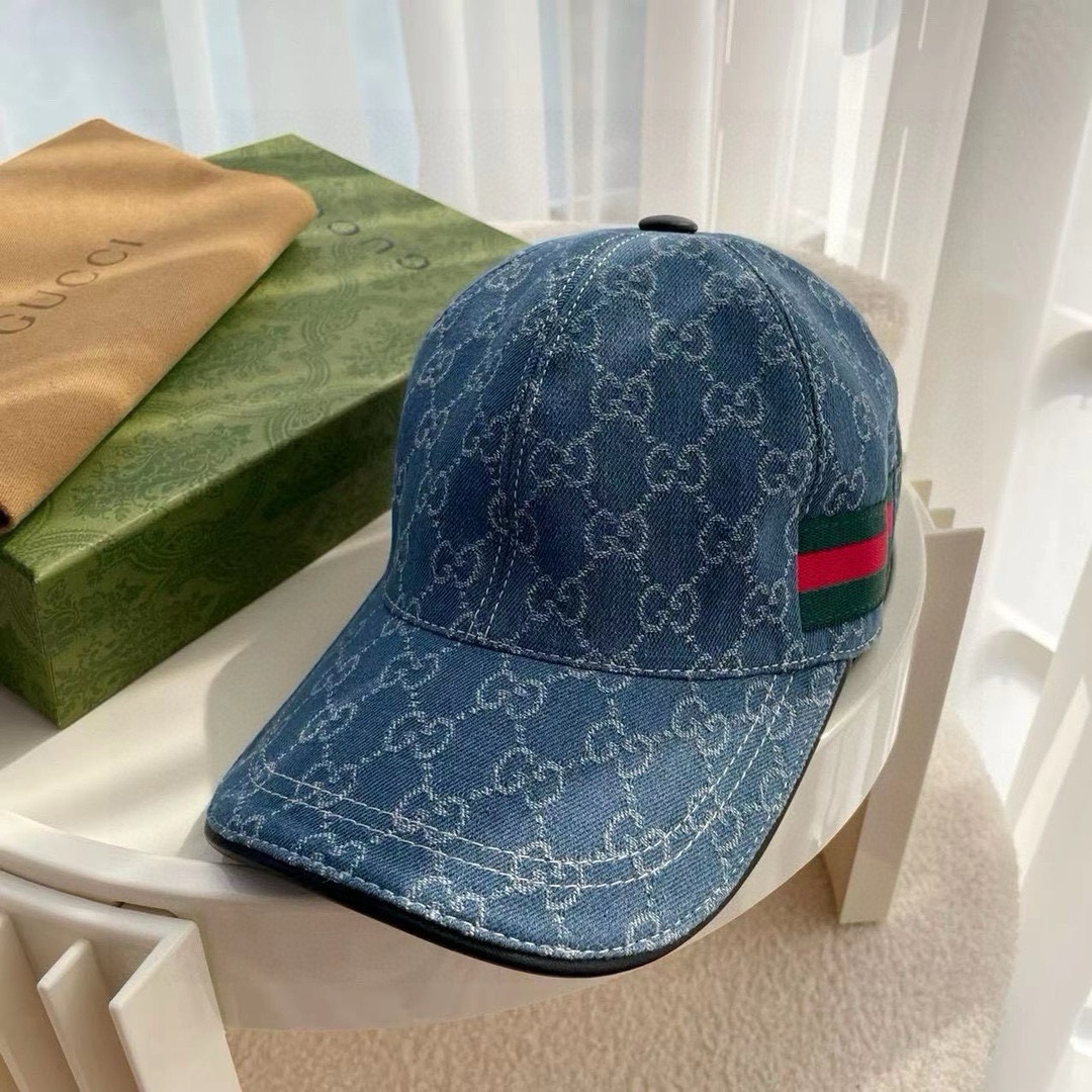 Con caja y bolsa, gorra de béisbol original clásica de Gucci, jacquard vaquero doble G, diseño retro, ¡molde personaliz…