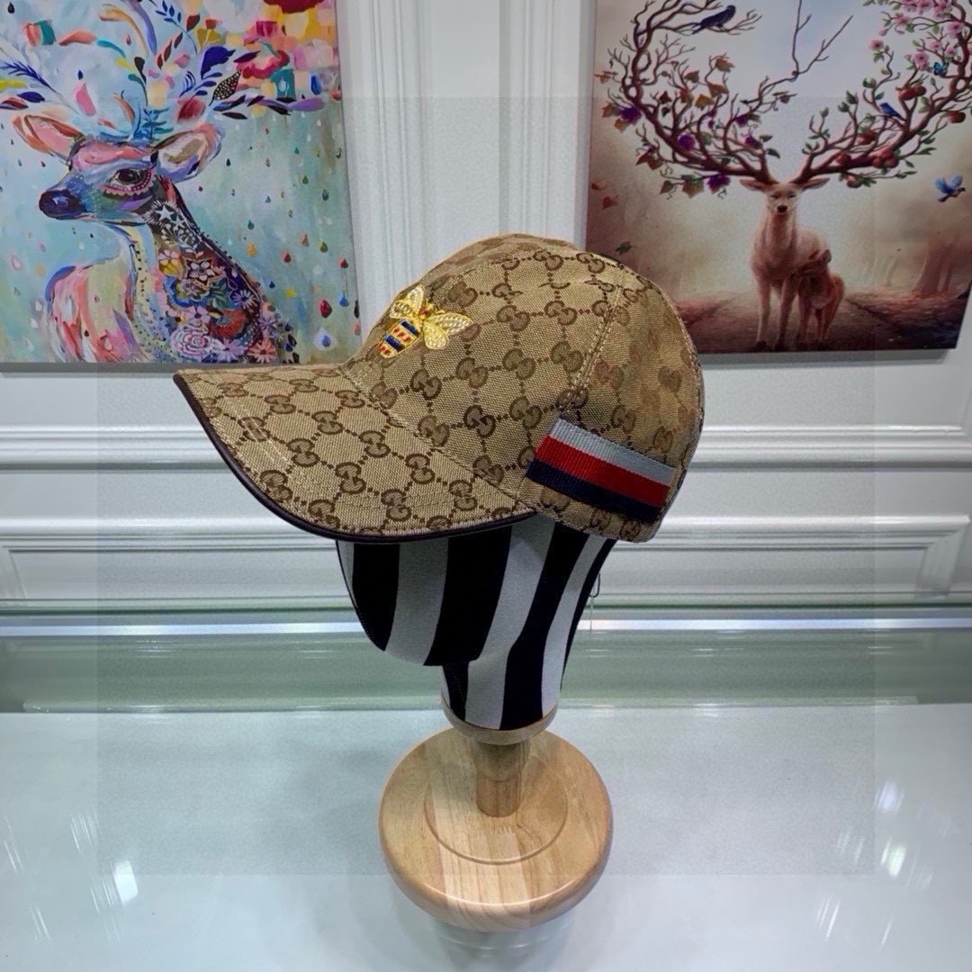 Con caja y bolsa, gorra de béisbol original nueva de Gucci, abeja bordada, réplica perfecta 1:1, lona original + cuero …
