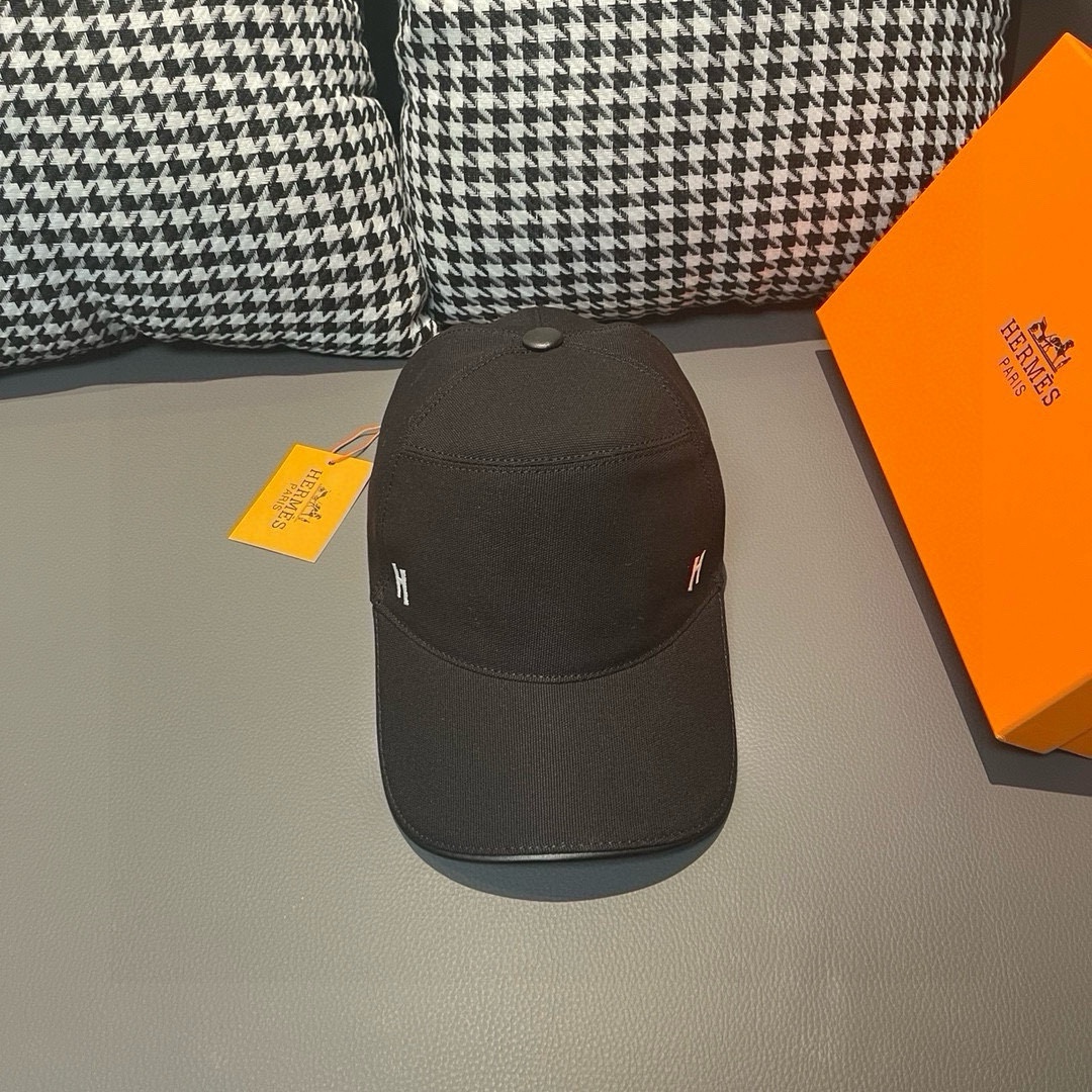 Con caja y bolsa de tela, HERMÈS (Hermès) gorra de béisbol original, H clásico, fabricación con molde original, lona tr…