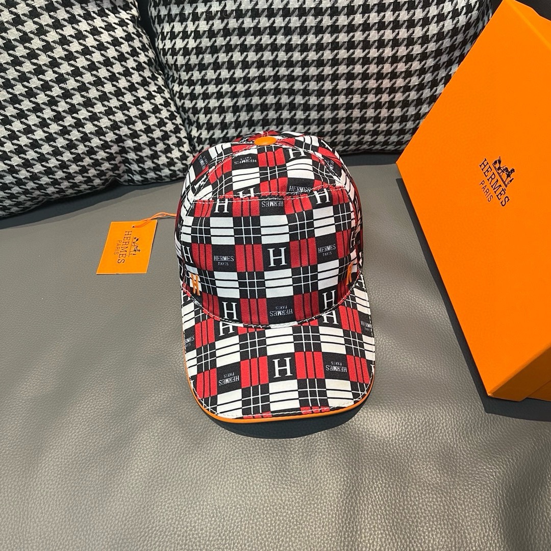Con caja y bolsa de tela, HERMÈS (Hermès) nueva gorra de béisbol original, H bordado a cuadros, fabricación con molde o…