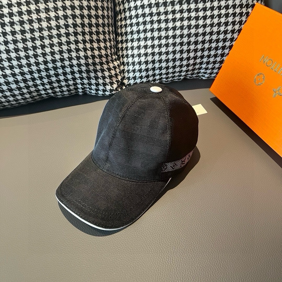 Front view of a checkered baseball cap