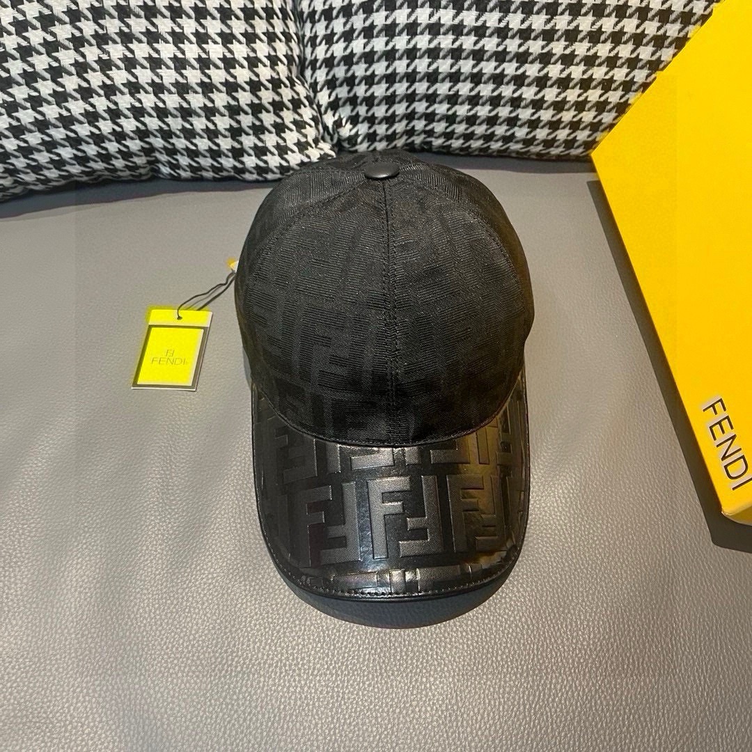 Con caja y bolsa, Fendi nueva gorra de béisbol original, doble F clásico con cuero combinado, encanto vintage…