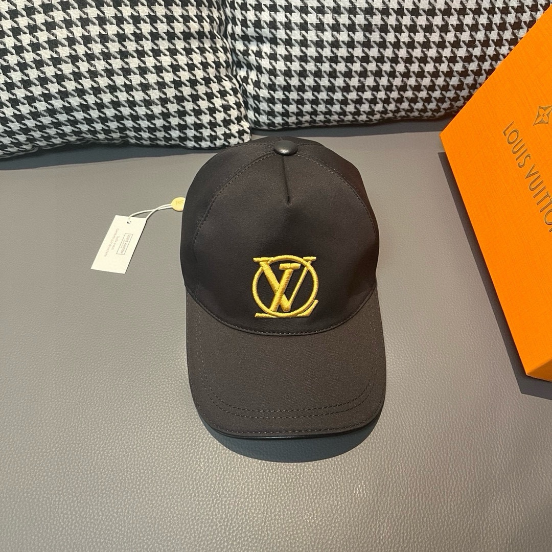 Nuevo modelo con caja y bolsa de tela, gorra de béisbol nueva de LV (Louis Vuitton) original, bordado de hilo dorado de…