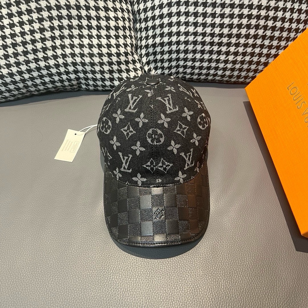 Con caja y bolsa de tela, gorra de béisbol nueva de LV (Louis Vuitton) original, piel de vacuno gofrada, molde abierto …