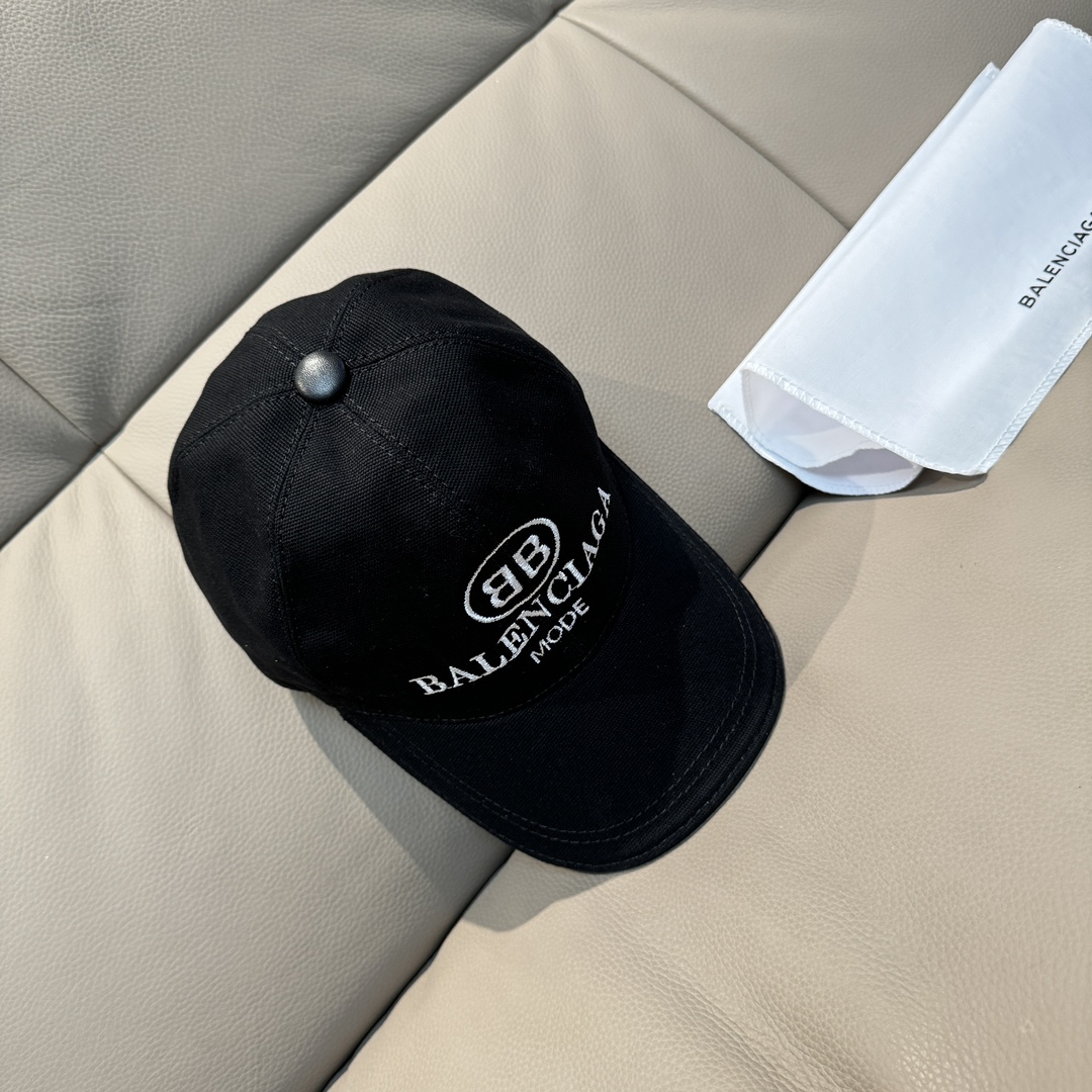 Balenciaga Sombreros Gorras Negro Blanco Bordado Lona Cuero de vaca