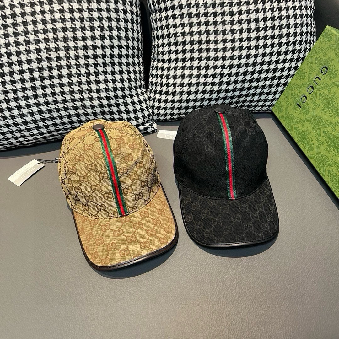 配包装布袋Gucci古奇经典原单棒球帽竖条小织带1:1开模订制原版帆布料+头层牛皮真皮包边帅气时尚代购热