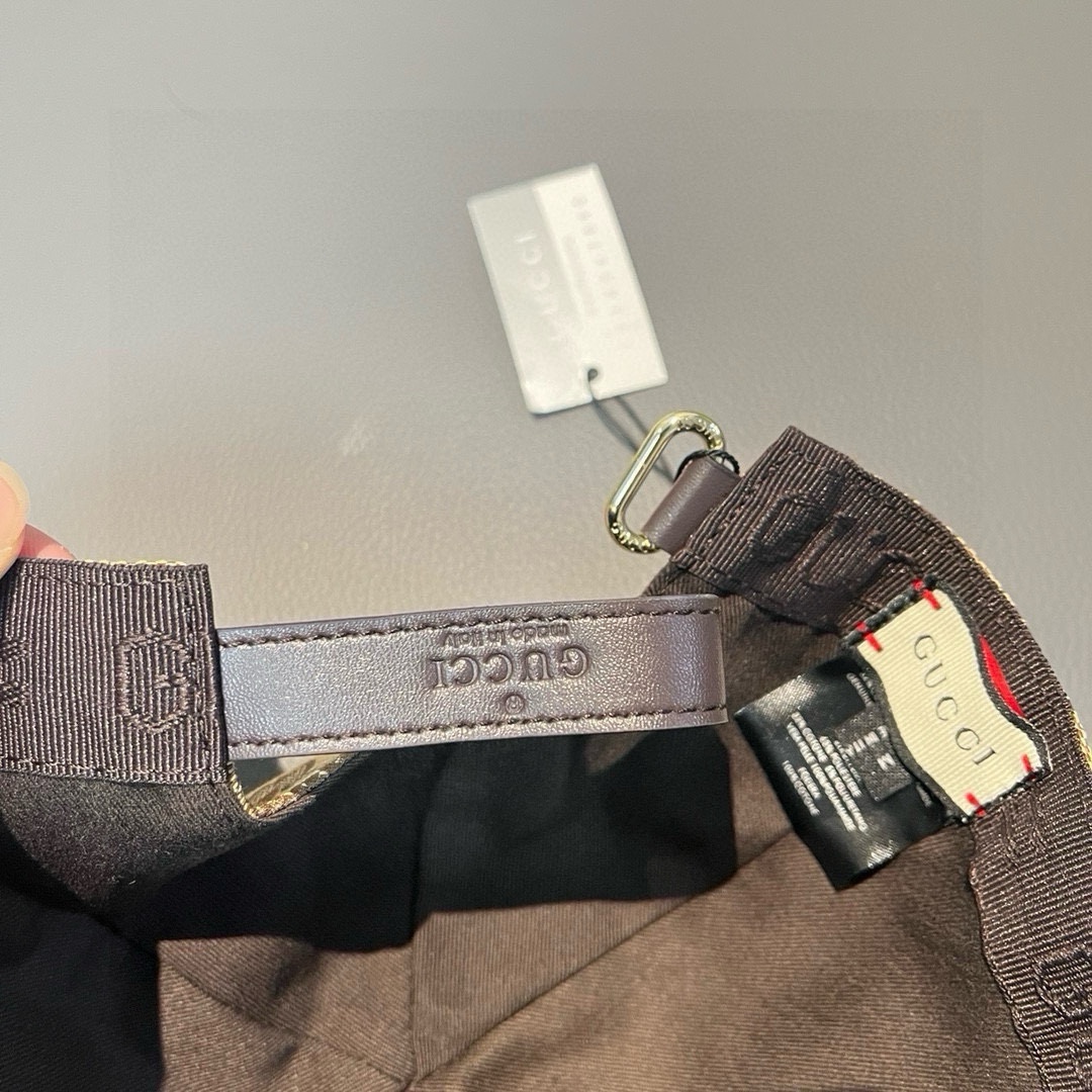 配包装布袋Gucci古奇经典原单棒球帽竖条小织带1:1开模订制原版帆布料+头层牛皮真皮包边帅气时尚代购热
