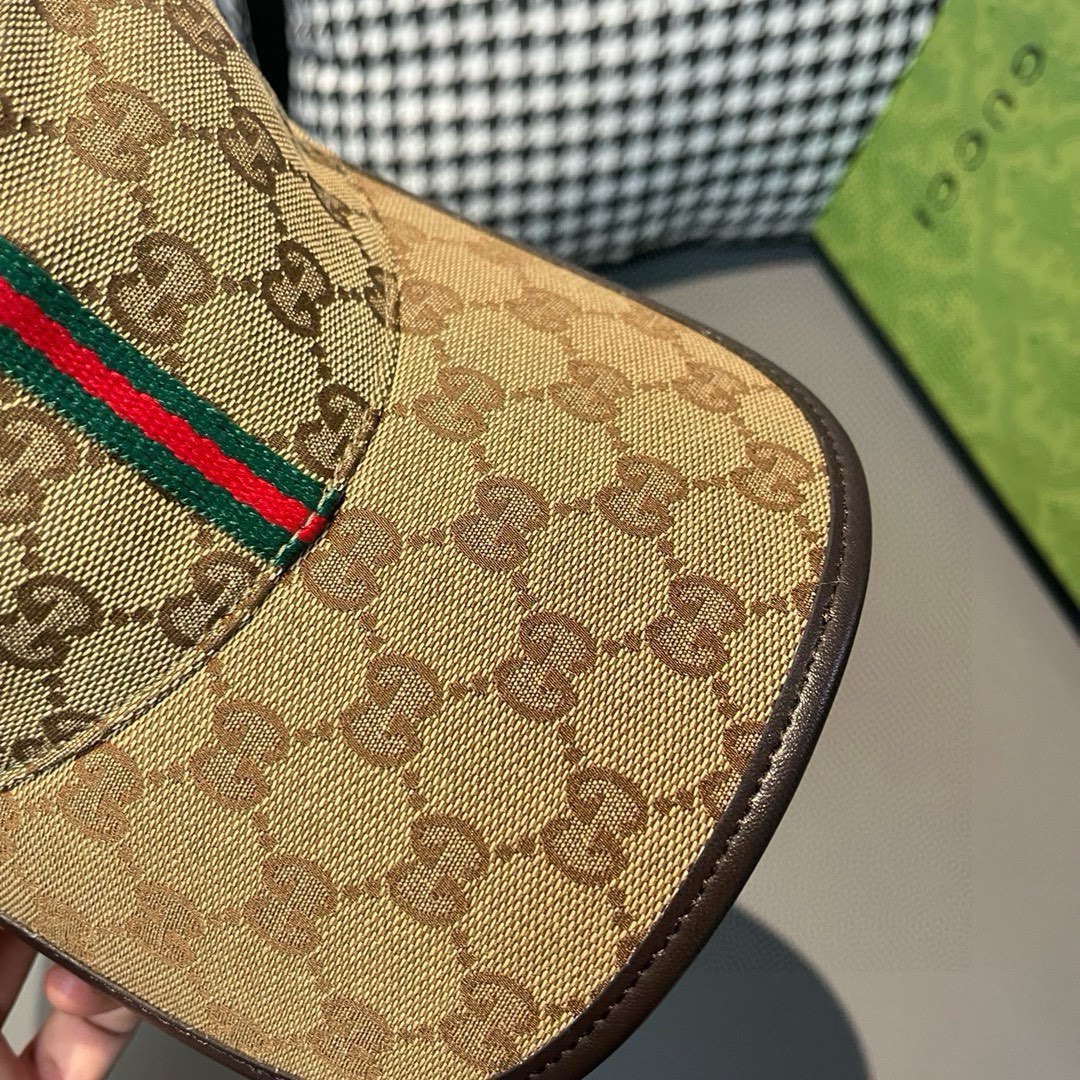 配包装布袋Gucci古奇经典原单棒球帽竖条小织带1:1开模订制原版帆布料+头层牛皮真皮包边帅气时尚代购热