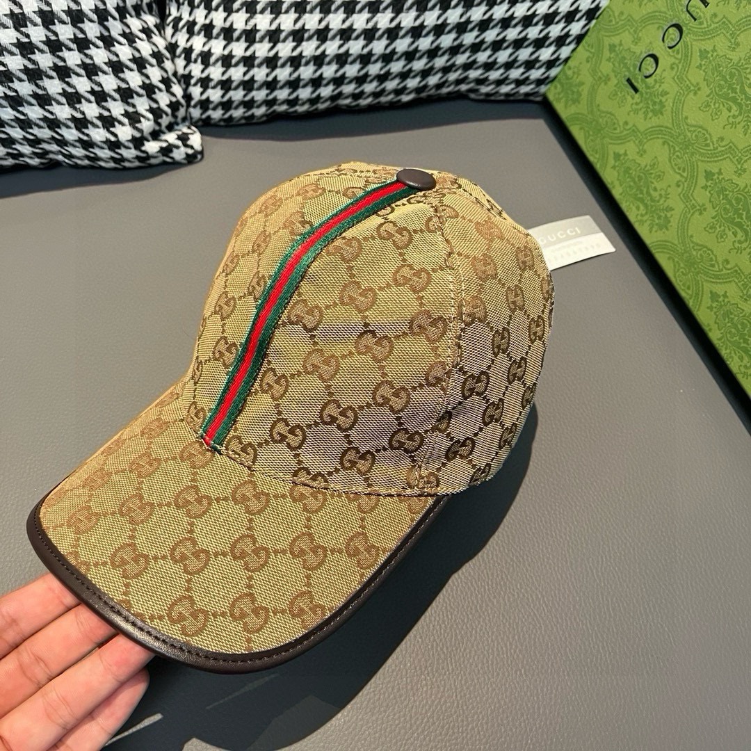 配包装布袋Gucci古奇经典原单棒球帽竖条小织带1:1开模订制原版帆布料+头层牛皮真皮包边帅气时尚代购热
