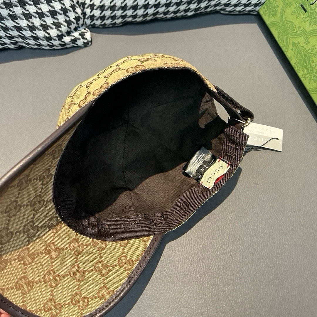 配包装布袋Gucci古奇经典原单棒球帽竖条小织带1:1开模订制原版帆布料+头层牛皮真皮包边帅气时尚代购热
