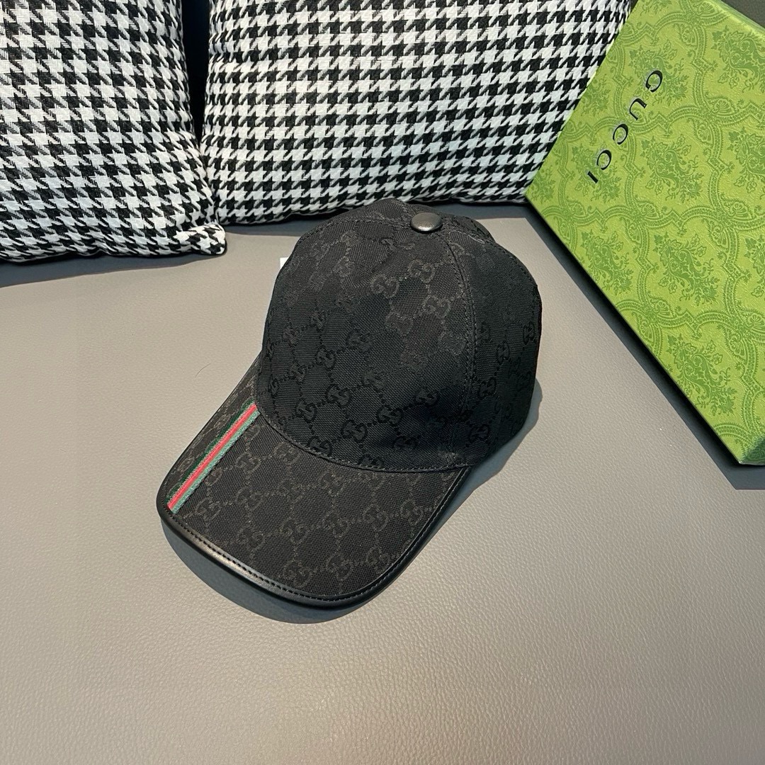 配包装布袋Gucci古奇经典原单棒球帽竖条小织带1:1开模订制原版帆布料+头层牛皮真皮包边帅气时尚代购热